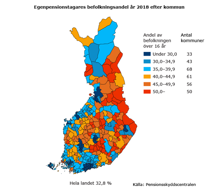 Egenpensionstagares befolkningsandel år 2018 efter kommun