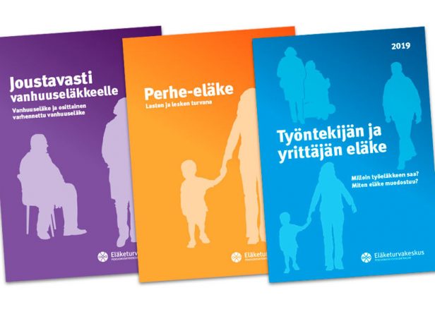 Värikkäät kannet kolmesta eri esitteestä