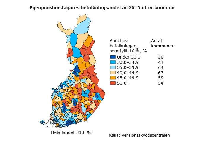 Egenpensionstagares befolkningsandel år 2019 efter kommun