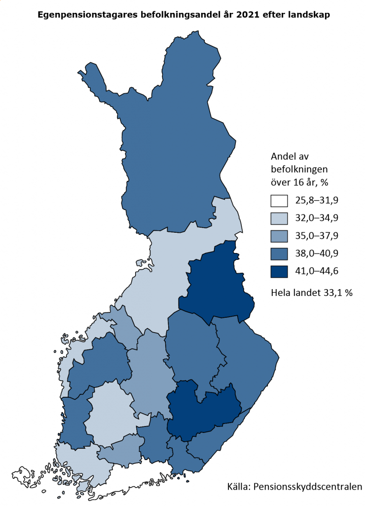 Egenpensionstagares befolkningsandel efter landskap 2021